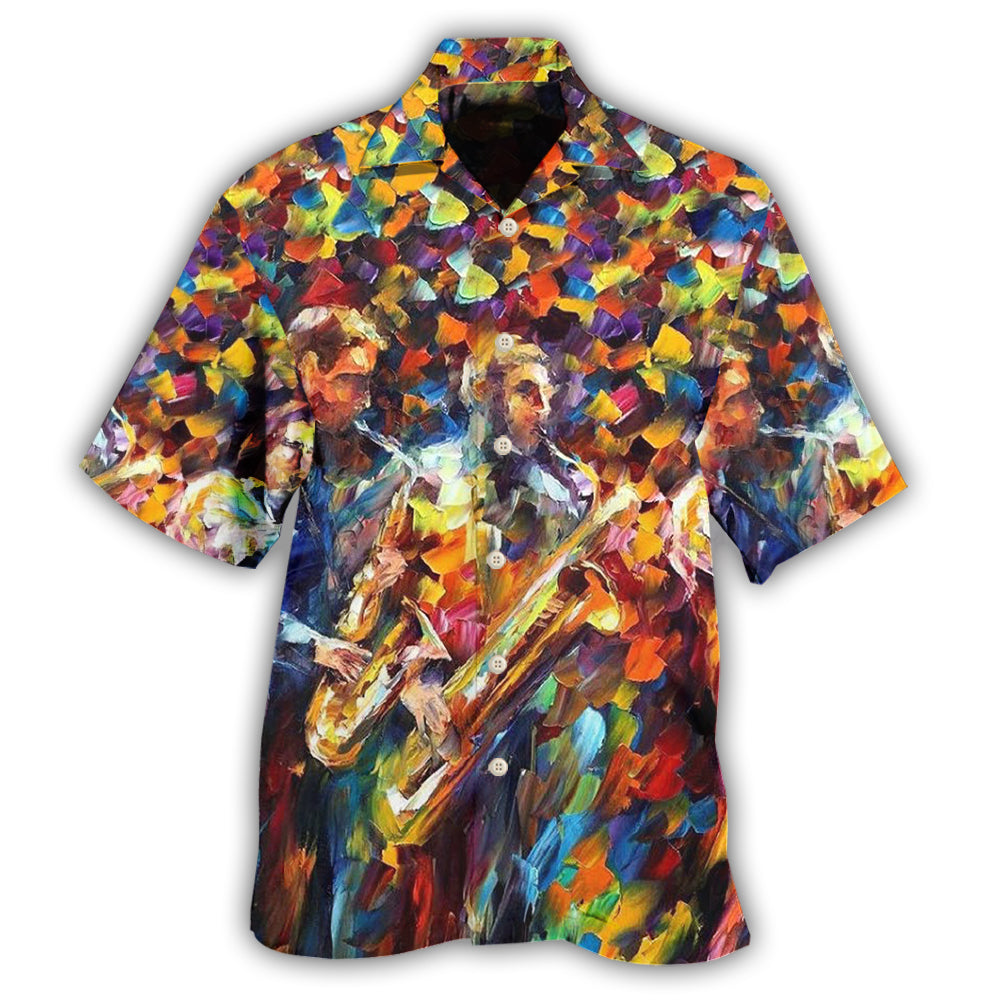 Colorful Jazz Music Pattern Hawaiian Shirt For Resort Trips, Coastal Parties, And Warm Weather Style