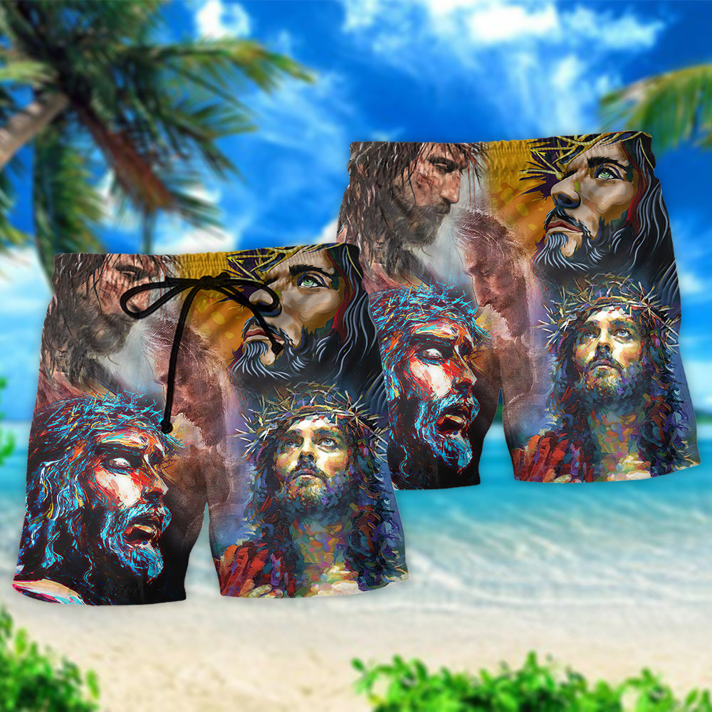 Faith Quote Jesus Is My Savior Inspirational Beach Shorts Design View For Summer Events And Coastal Getaways