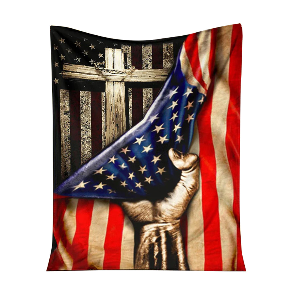 Jesus American Flag Christian Flannel Blanket For Cozy Bedroom Sofa Decor