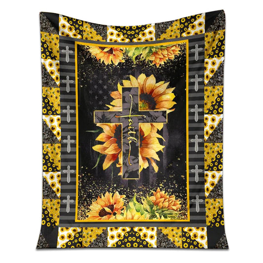 Jesus Cross On Sunflower Christian Flannel Blanket For Cozy Bedroom Sofa Decor