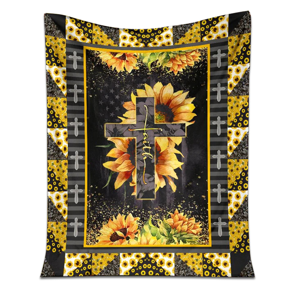 Jesus Cross On Sunflower Christian Flannel Blanket For Cozy Bedroom Sofa Decor