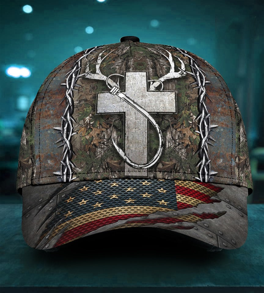 Faith Fishing America Vintage Classic Cap For Everyday Outfits Coastal Travel And Gift Giving