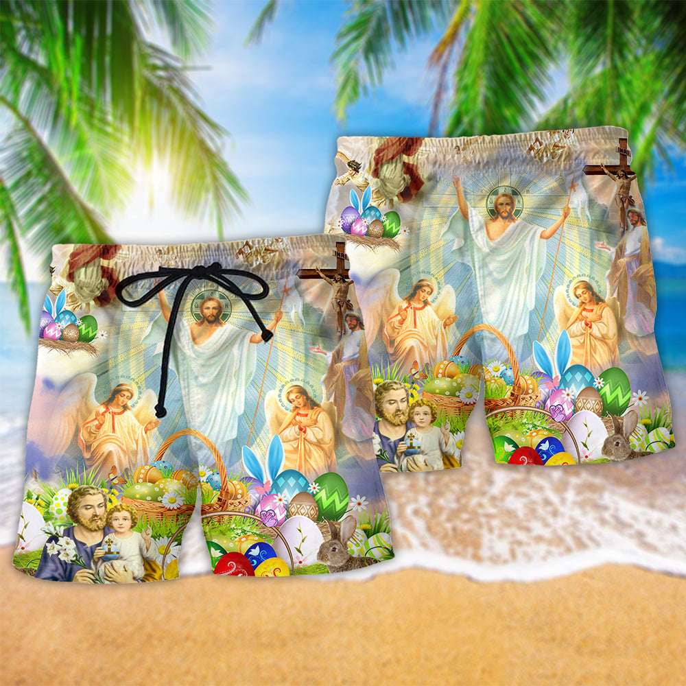 Jesus Easter Colorful Beach Shorts Pattern Detail For Poolside Fun And Travel Ready Comfort