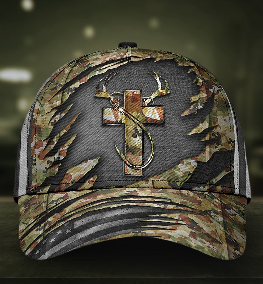 Faith Hunting Fishing Camo Classic Cap For Festivals Vacations Outdoor Fun And Daily Comfort