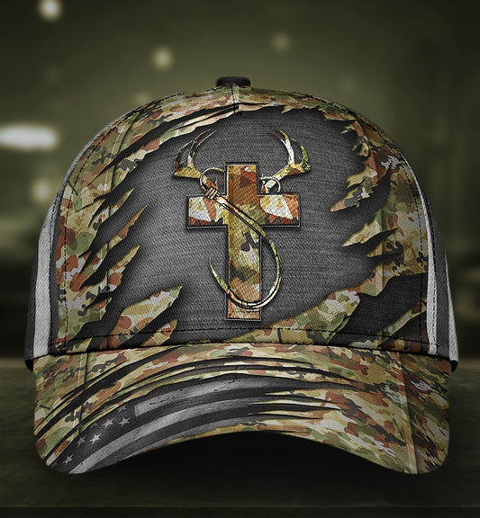 Faith Hunting Fishing Camo Classic Cap For Festivals Vacations Outdoor Fun And Daily Comfort