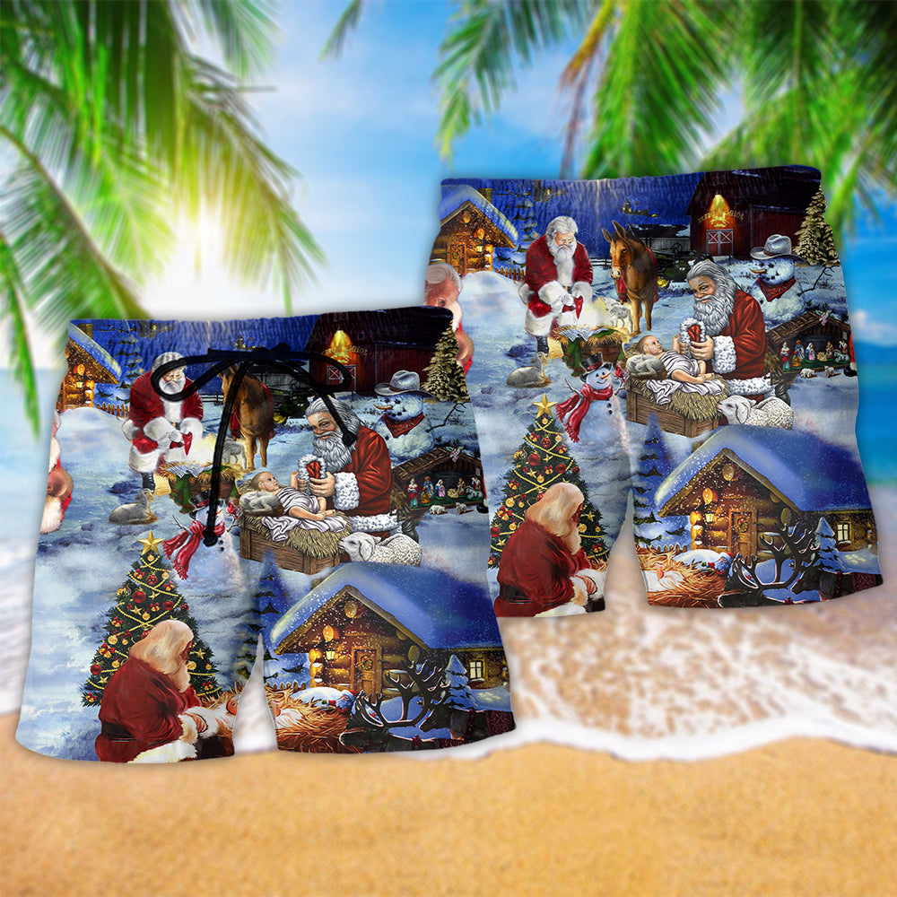 Jesus Gift Christmas Faith Beach Shorts Pattern Detail For Relaxed Weekends And Easygoing Coastal Style