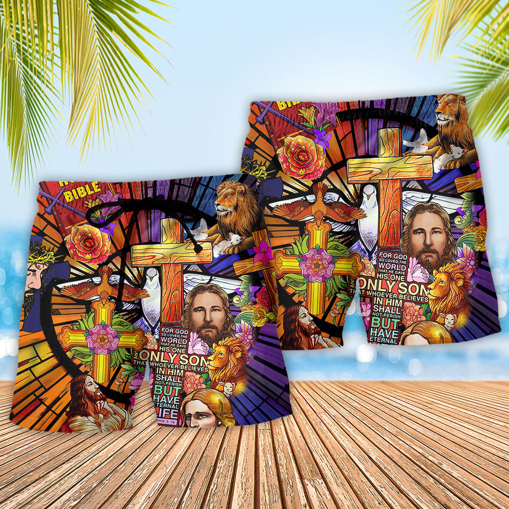 Lion Flower Faith Beach Shorts Pattern Detail For Weekend Travel And Bright Summer Outfits