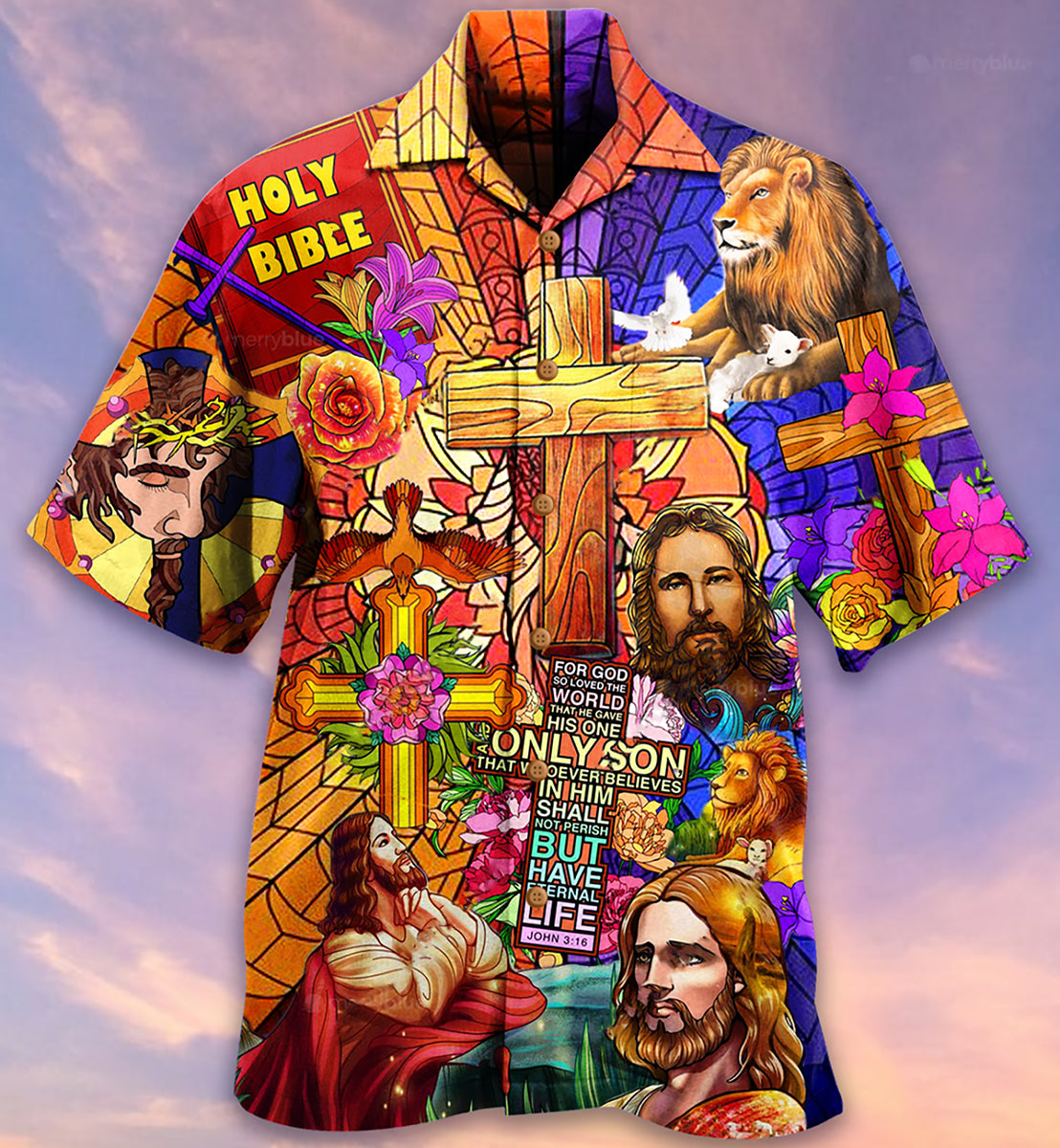 Floral Christian Faith And Lion Hawaiian Shirt With All Over Print For Tropical Getaways Outdoor Fun And Everyday Wear