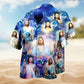 Parasailing Cat Hawaiian Shirt Fabric Pattern Detail For Coastal Travel