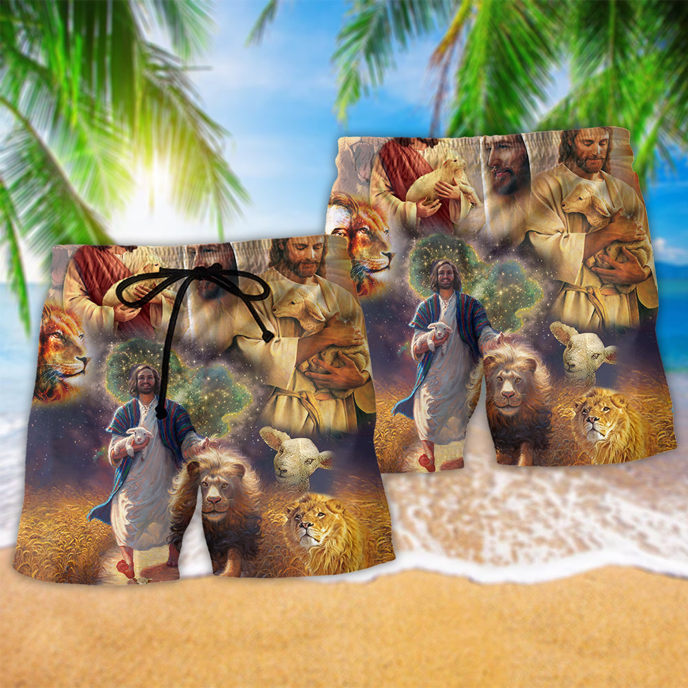Jesus Animals Saved Inspired Beach Shorts For Poolside Relaxation And Summer Adventures