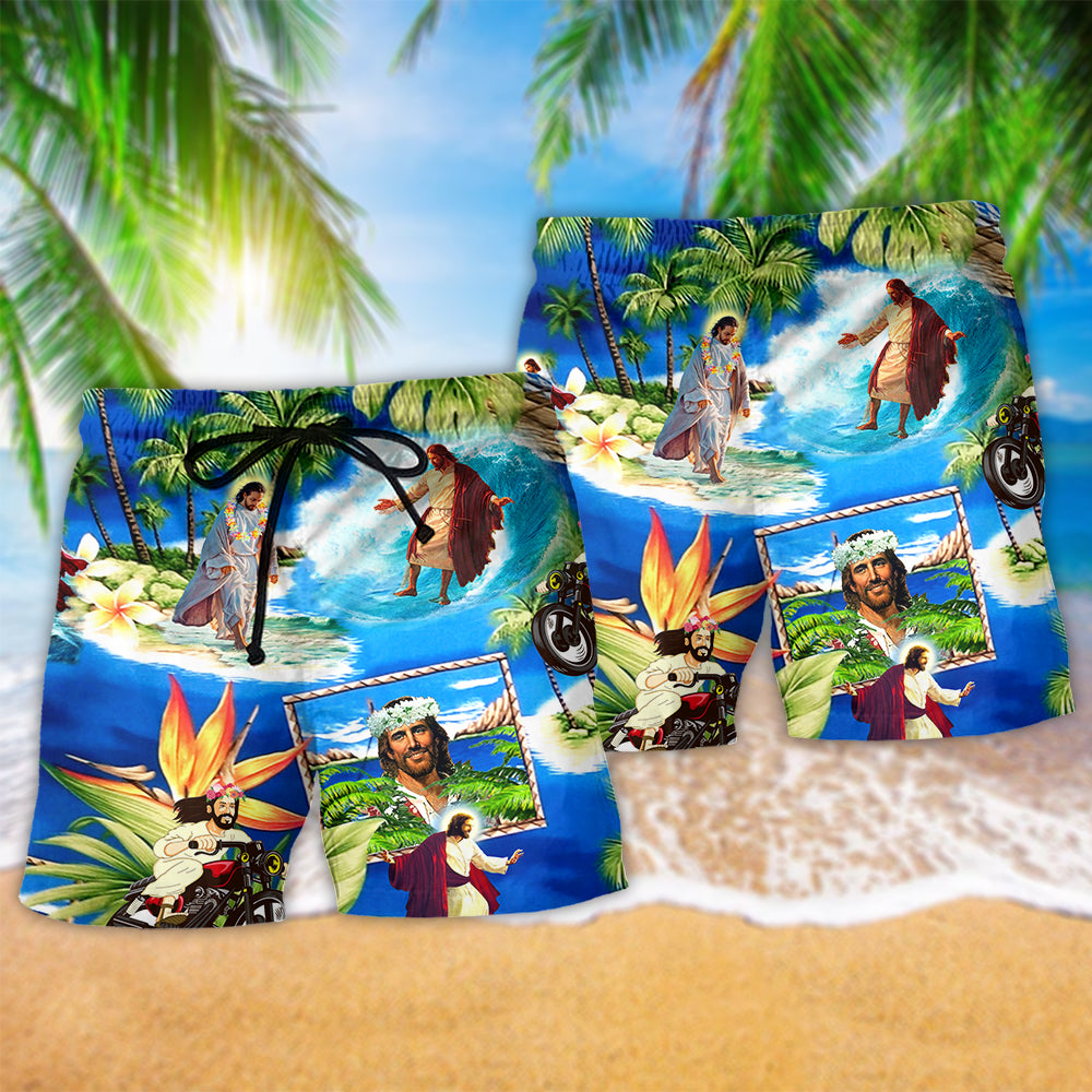 Jesus Summer Faith Beach Shorts Pattern Detail For Coastal Travel And Casual Outdoor Comfort