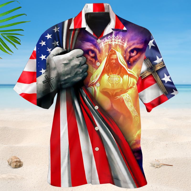 American Faith Lion Fire Hawaiian Shirt For Beach Days, Summer Outings, And Thoughtful Gift Giving
