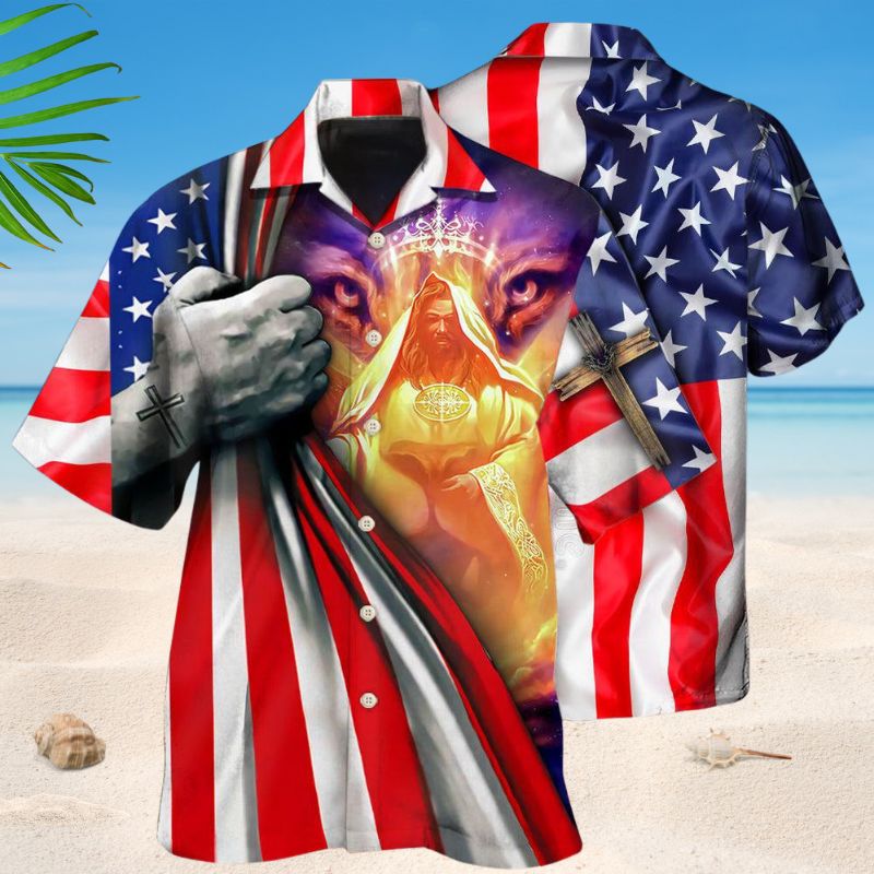American Faith Lion Fire Hawaiian Shirt For Beach Days, Summer Outings, And Thoughtful Gift Giving