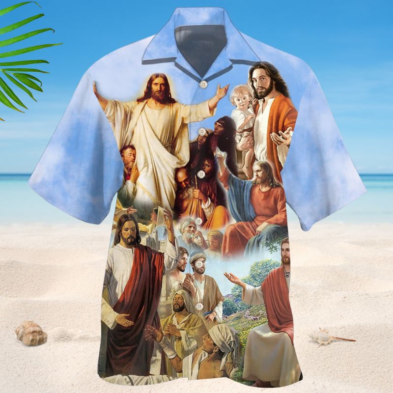 Faith Sky Background Hawaiian Shirt For Summer Vacation, Beach Travel, And Casual Wear
