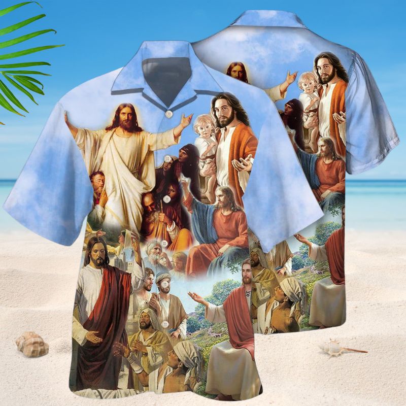 Faith Sky Background Hawaiian Shirt For Summer Vacation, Beach Travel, And Casual Wear
