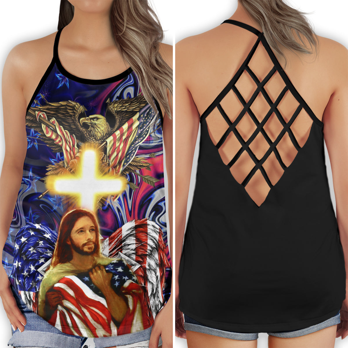 Jesus Saves Our Life Christian Faith Inspirational Print Hollow Tank Top For Yoga Workouts And Casual Wear