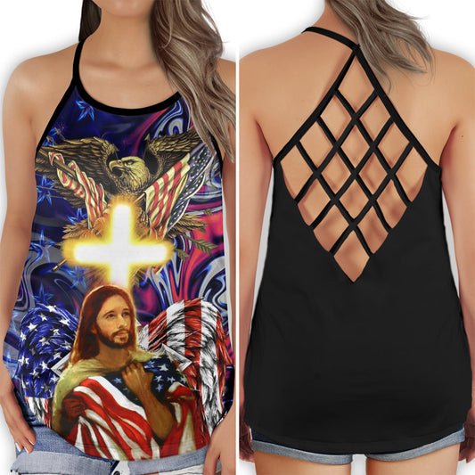 Jesus Saves Our Life Christian Faith Inspirational Print Hollow Tank Top For Yoga Workouts And Casual Wear