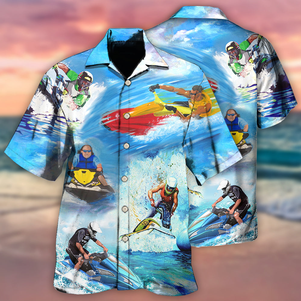 Skiing Jet Ski Hawaiian Shirt Artwork View For Weekend Travel And Beach Style