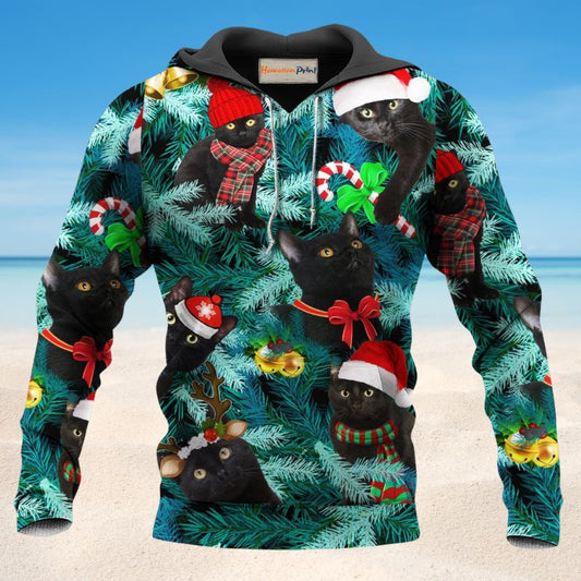 Black Jolly Cat Christmas Hoodie For Holiday Parties Weekend Outings And Cheerful Gift Giving