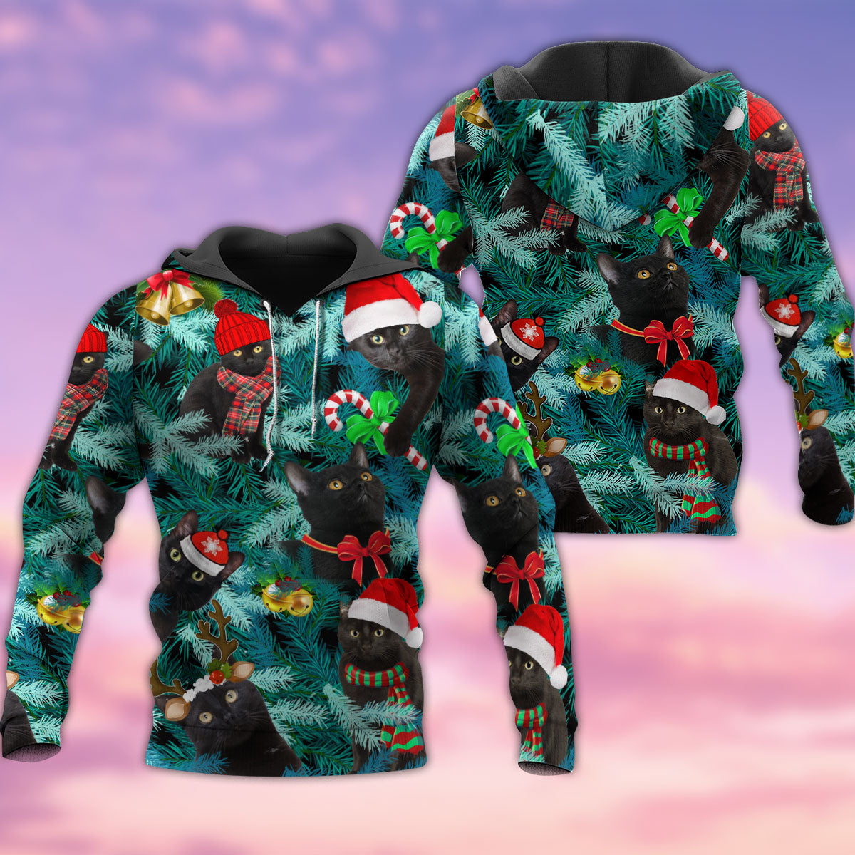 Black Jolly Cat Christmas Hoodie For Holiday Parties Weekend Outings And Cheerful Gift Giving
