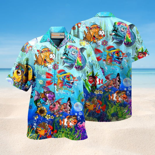 Deep Blue Sea Fish Celebration Hawaiian Shirt For Summer Vacation Beach Travel And Relaxed Casual Wear