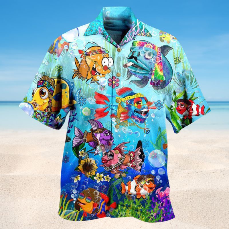 Deep Blue Sea Fish Celebration Hawaiian Shirt For Summer Vacation Beach Travel And Relaxed Casual Wear