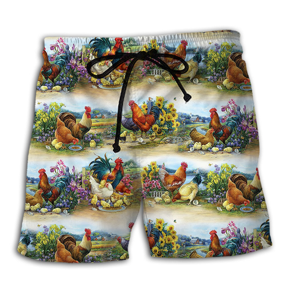 Chicken Family Countryside Farm Beach Shorts For Outdoor Adventures And Thoughtful Seasonal Gifts