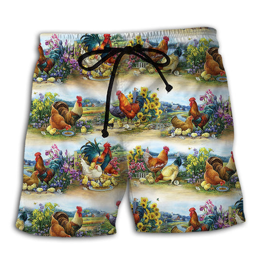 Chicken Family Countryside Farm Beach Shorts For Outdoor Adventures And Thoughtful Seasonal Gifts