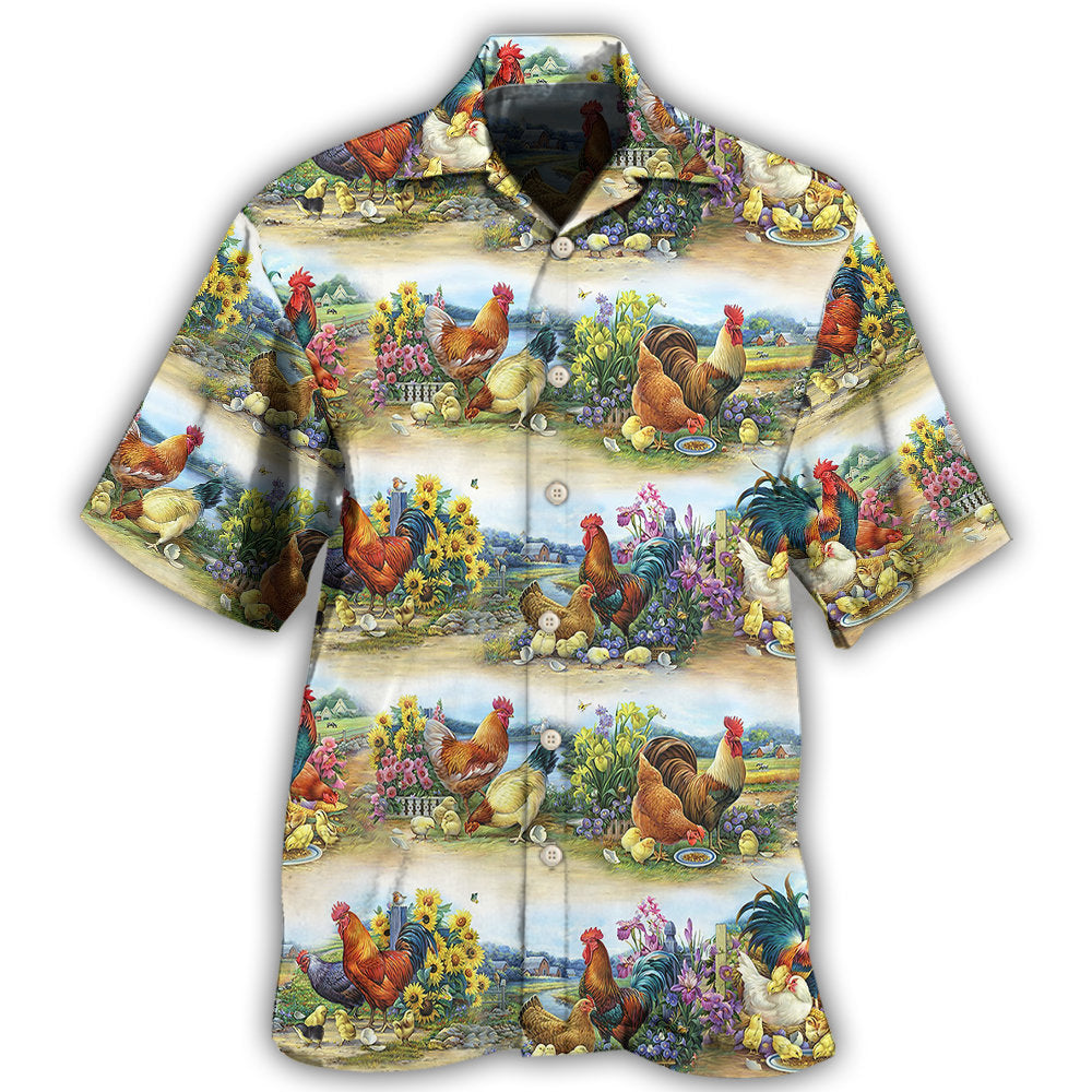 Country Chicken Family Farm Hawaiian Shirt For Coastal Travel, Casual Events, And Comfortable Summer Wear