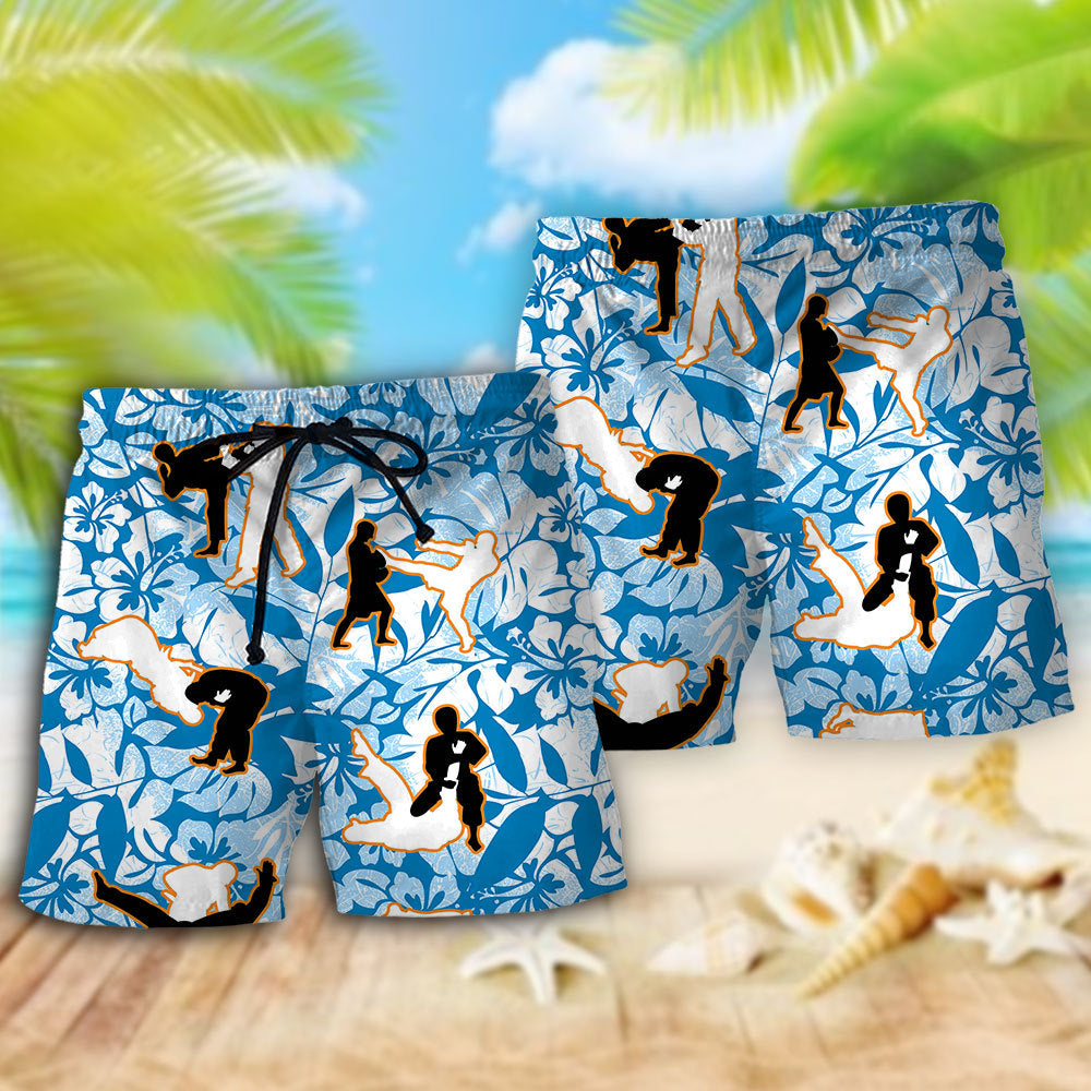 Jujitsu Strength Tropical Floral Beach Shorts Design Detail For Resort And Beach Day Style