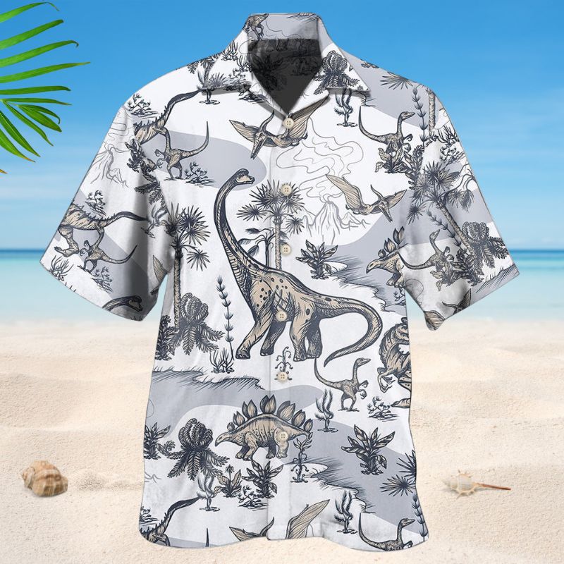 Creative Prehistoric Dinosaur Hawaiian Shirt For Tropical Holidays, Outdoor Gatherings, And Everyday Comfort