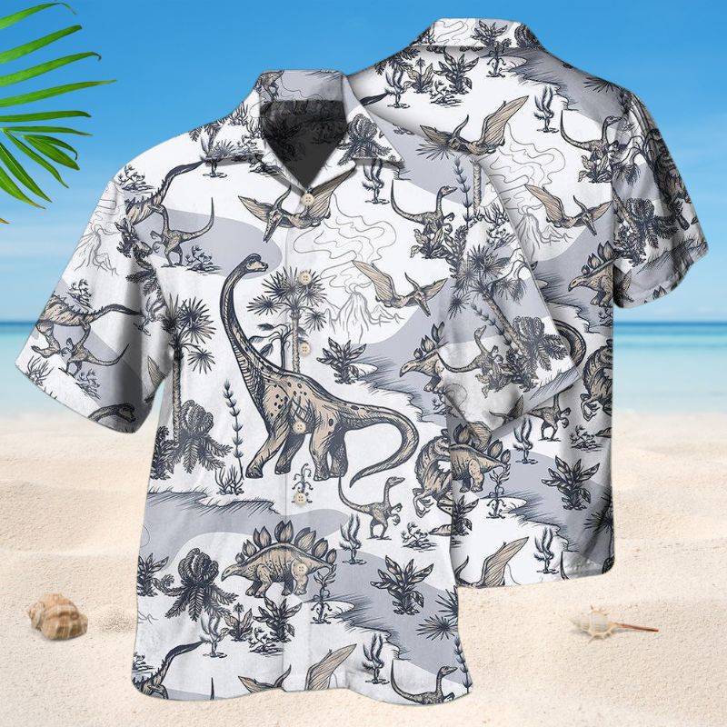 Creative Prehistoric Dinosaur Hawaiian Shirt For Tropical Holidays, Outdoor Gatherings, And Everyday Comfort