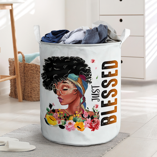 Just Blessed Black Woman Laundry Basket For Bathroom Bedroom Storage