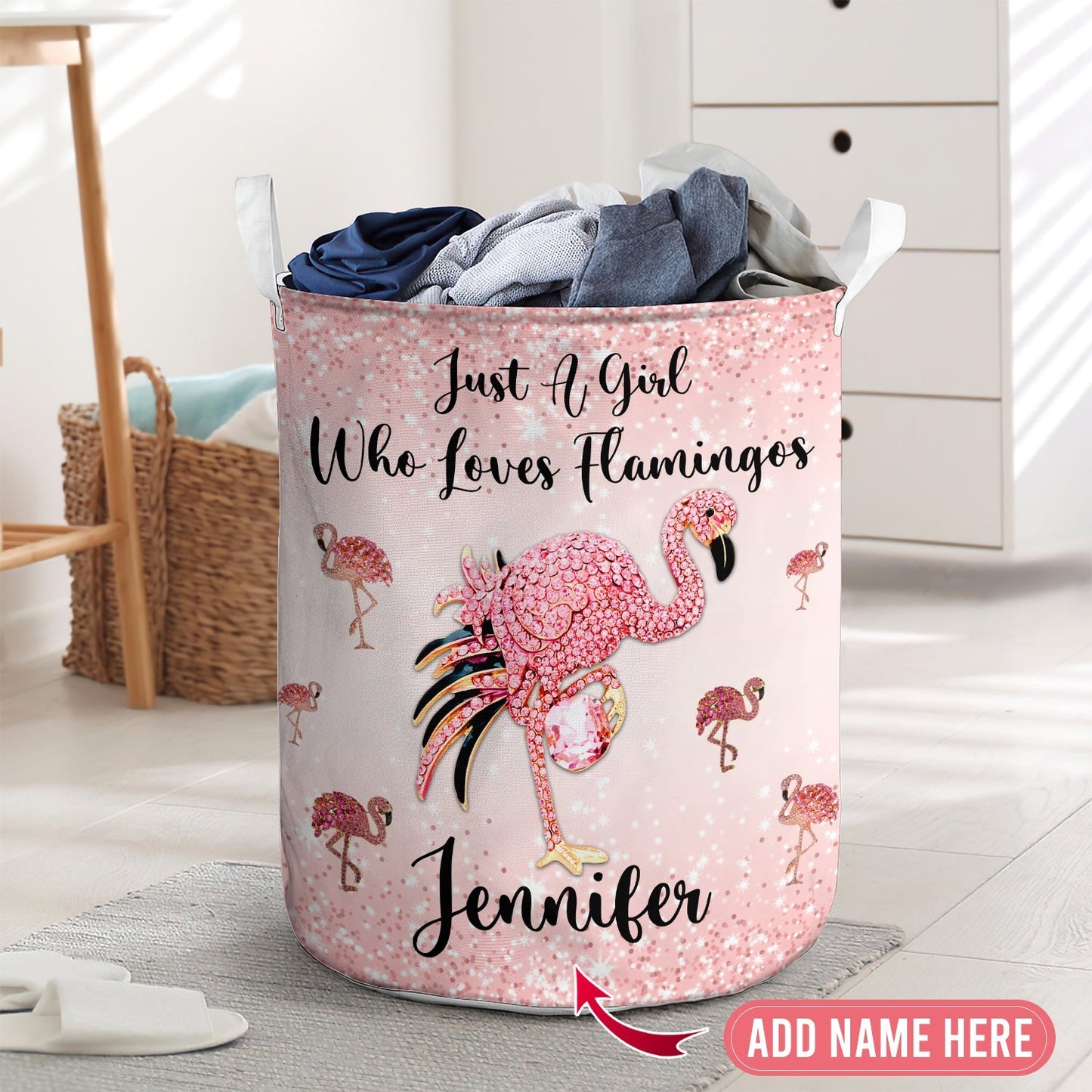Just A Girl Who Loves Flamingo Laundry Basket For Bathroom Bedroom Storage