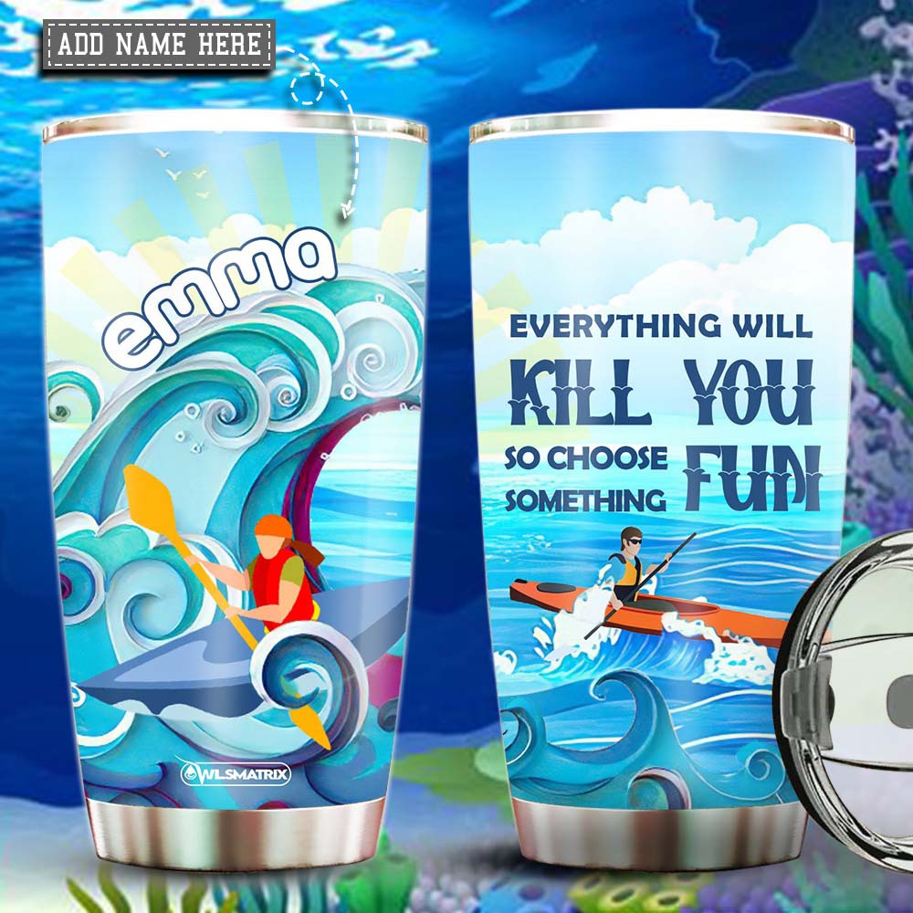 Kayaking Adventure With Wave Of Ocean Personalized 20 Oz Tumbler For Coffee Travel And Daily Drinks