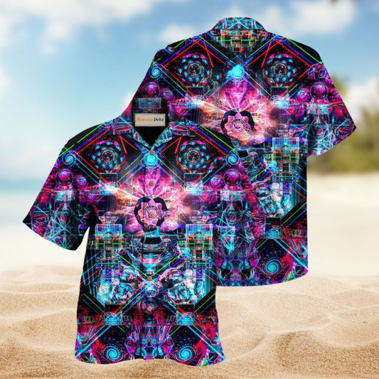 Kaleidoscope Glass Colorful Laser Hawaiian Shirt For Summer Vacation Beach Travel And Relaxed Casual Wear