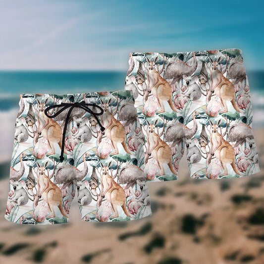 Kangaroo And Koala Cute Animal Beach Shorts Pattern View For Resort Days And Outdoor Activities
