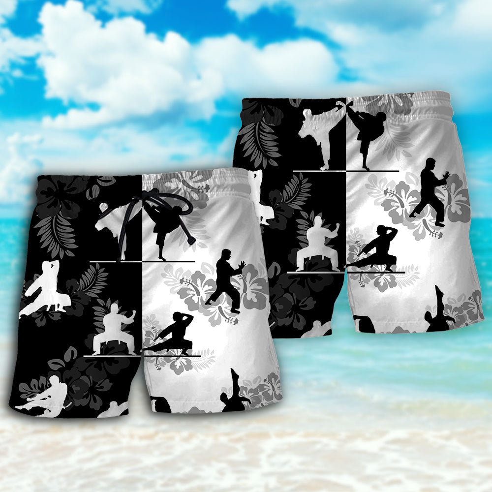 Karate Strength Tropical Floral Beach Shorts Pattern View For Weekend Trips And Outdoor Activities