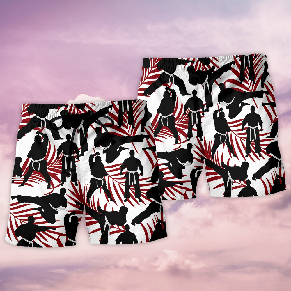 Karate Tropical Beach Shorts Artwork Detail For Casual Warm Weather Outfits