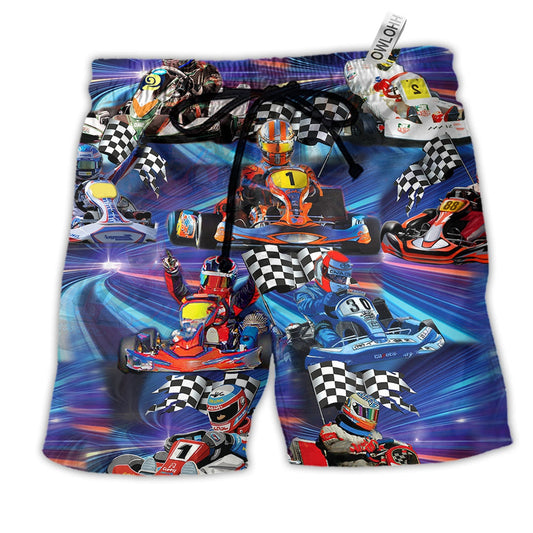 Kart Racing Go Kart Or Go Home Blue Hawaiian Beach Shorts For Racing Fans And Beach Days