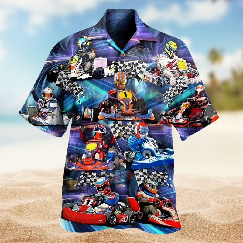 Kart Racing Hawaiian Shirt For Automotive Enthusiasts, Coastal Trips, And Casual Warm Weather Style
