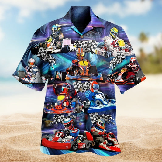 Kart Racing Hawaiian Shirt For Automotive Enthusiasts, Coastal Trips, And Casual Warm Weather Style