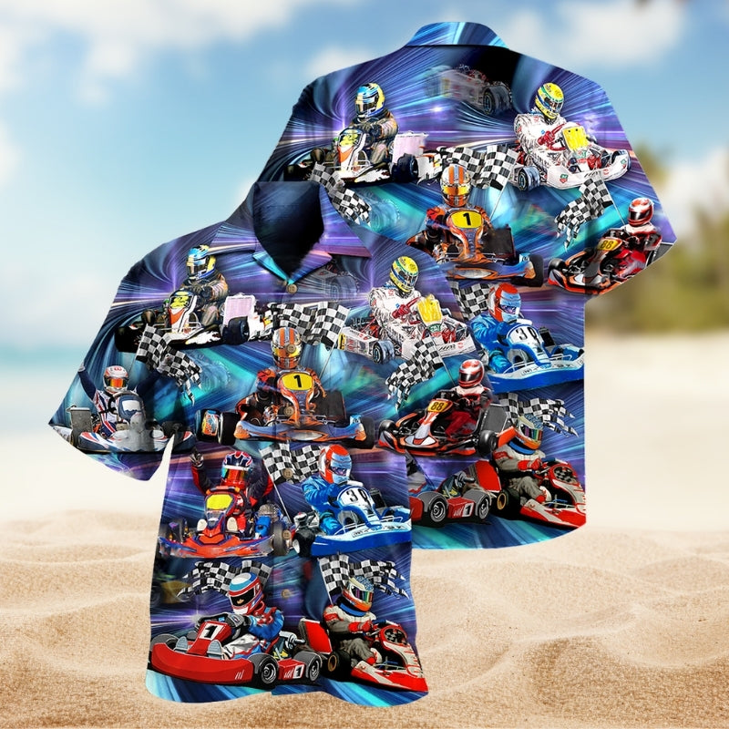 Kart Racing Hawaiian Shirt For Automotive Enthusiasts, Coastal Trips, And Casual Warm Weather Style