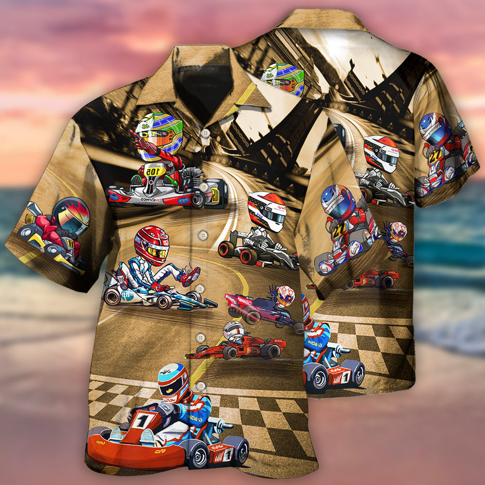 Kart Racing Pattern Hawaiian Shirt For Tropical Holidays, Outdoor Gatherings, And Everyday Comfort