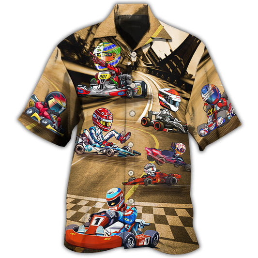Kart Racing Pattern Hawaiian Shirt For Tropical Holidays, Outdoor Gatherings, And Everyday Comfort