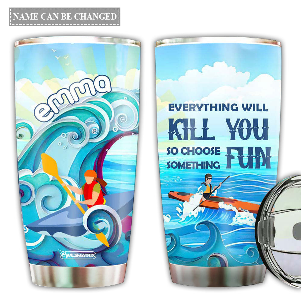 Kayaking Adventure With Wave Of Ocean Personalized 20 Oz Tumbler For Coffee Travel And Daily Drinks