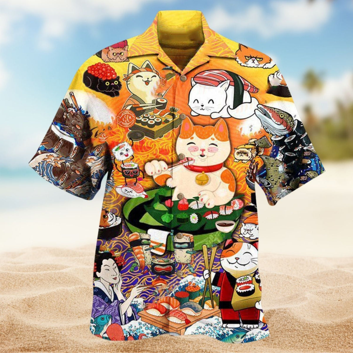 Cat And Sushi Hawaiian Shirt For Coastal Adventures Outdoor Gatherings And Casual Warm Weather Wear