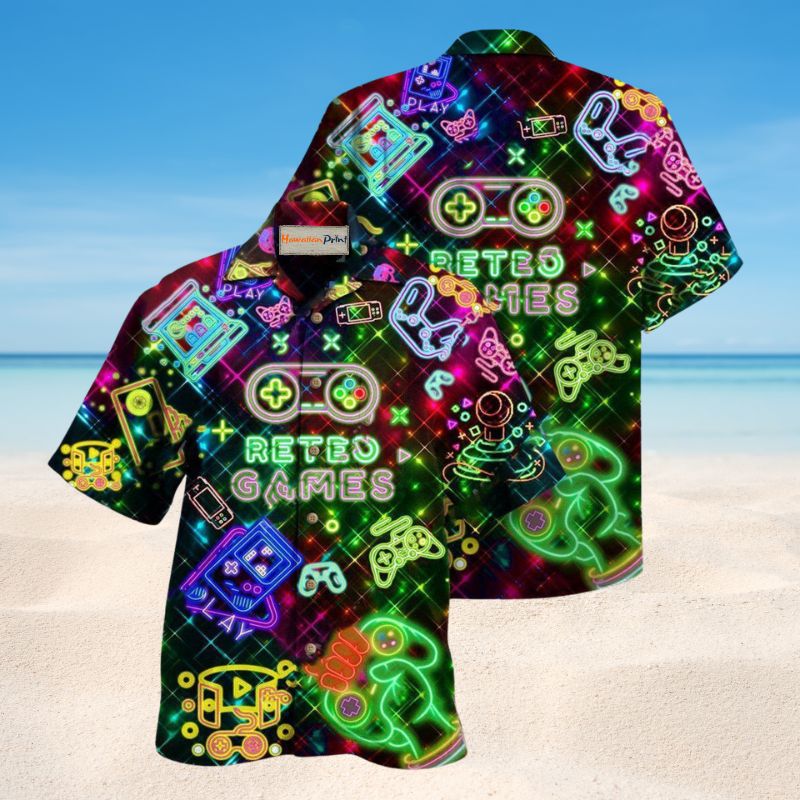 Classic Gaming Hawaiian Shirt For Coastal Adventures Outdoor Gatherings And Casual Warm Weather Wear