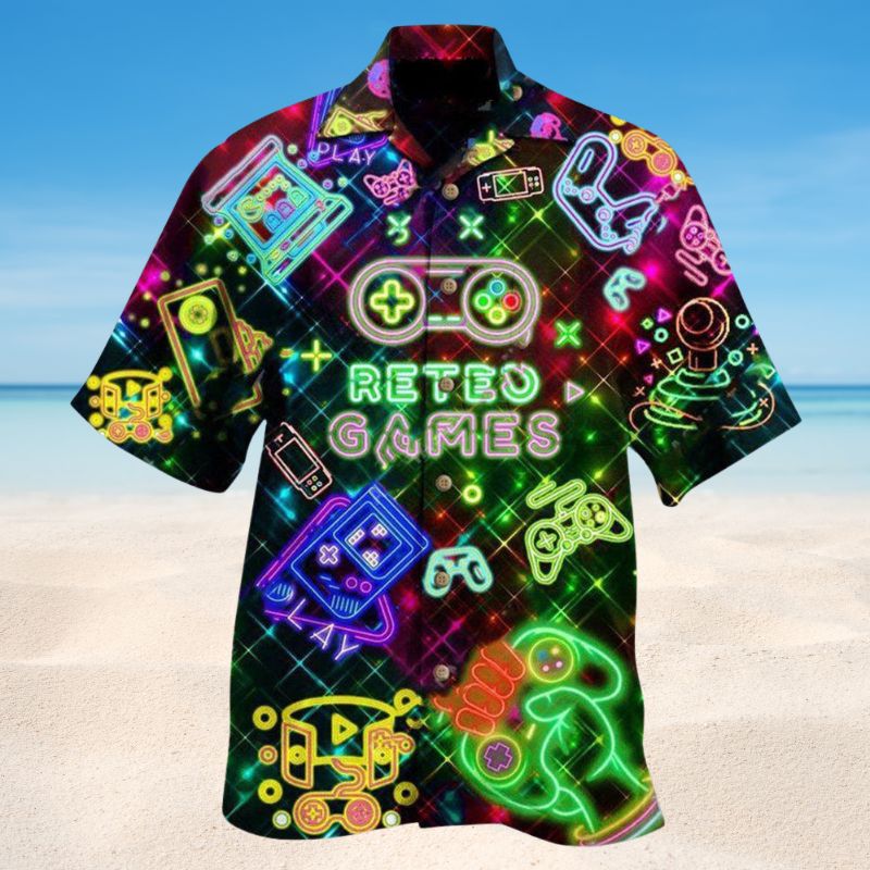 Classic Gaming Hawaiian Shirt For Coastal Adventures Outdoor Gatherings And Casual Warm Weather Wear