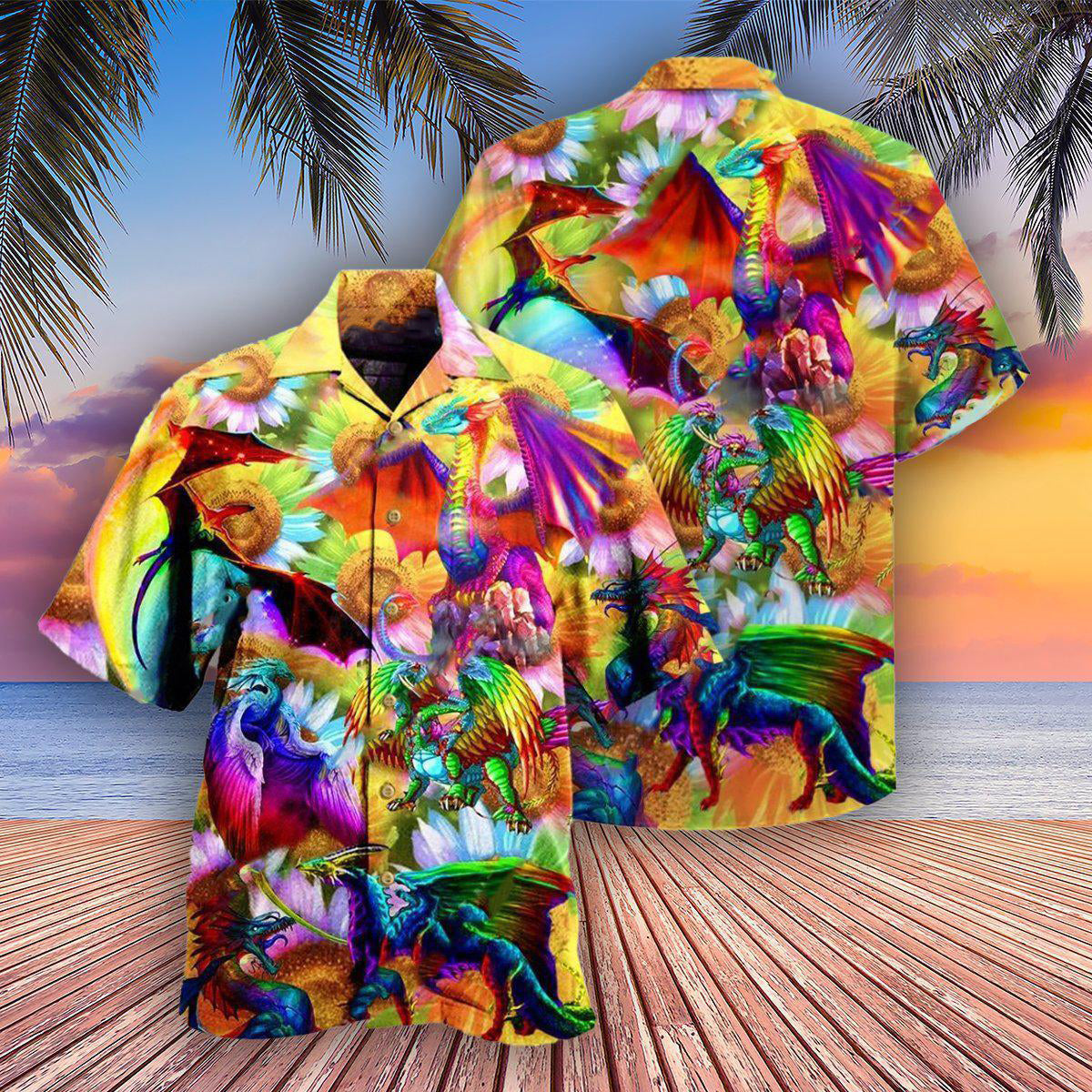 Rainbow Pride And Fantasy Dragon Hawaiian Shirt With All Over Print For Resort Holidays Beach Travel And Relaxed Casual